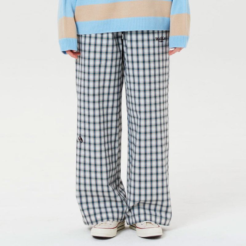 Wide check banding pants