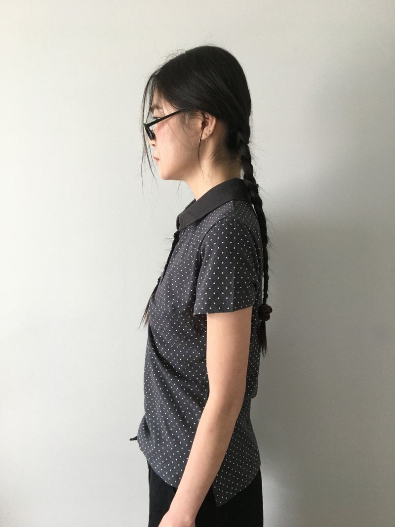 Shirring Dot Collar T-Shirt (3color)