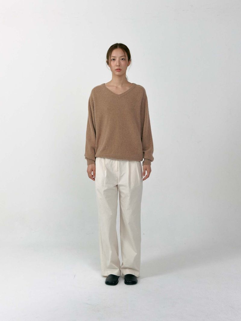 Raccoon Blend V-neck Knit (Camel)