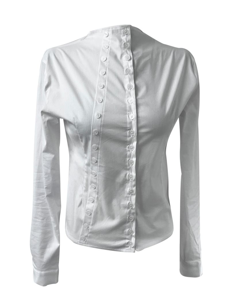 slim semi high-neck button shirt (2color)