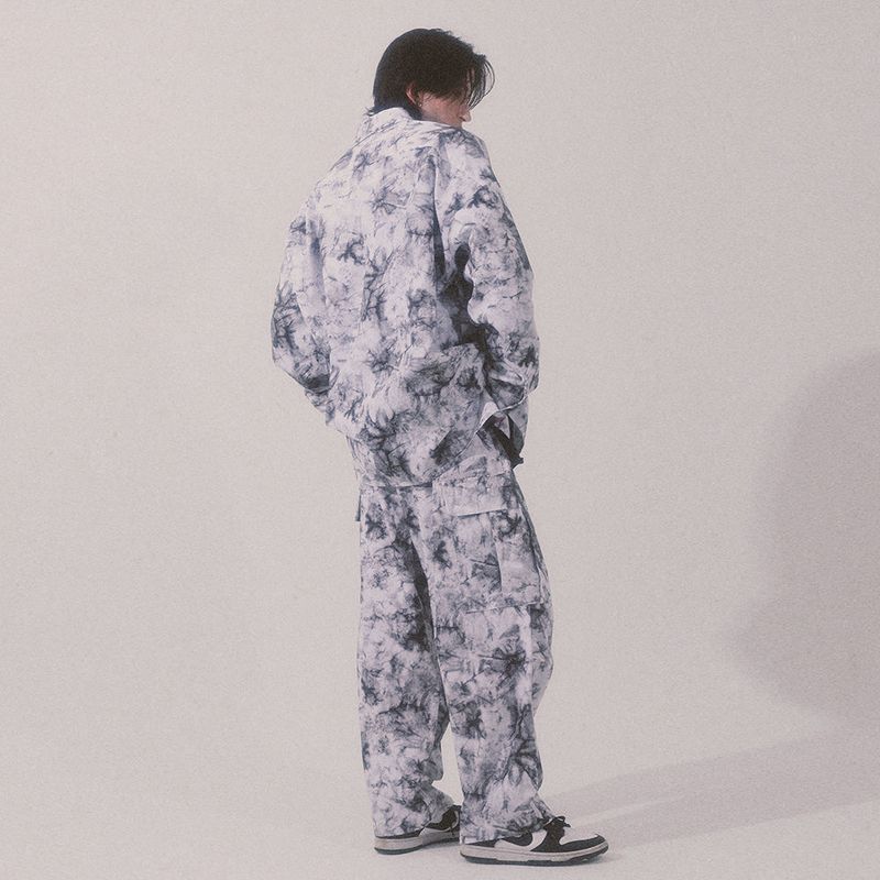 tie-dye wide cargo pants_white