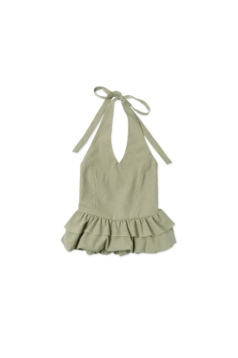 Gingham halter blouse_khaki