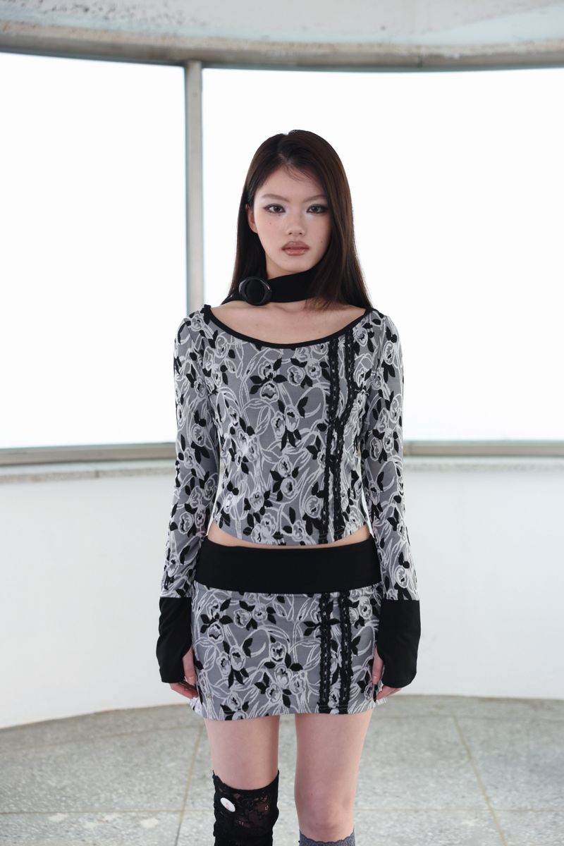 [ID] Floral Jacquard Set-up (Top) (Gray)