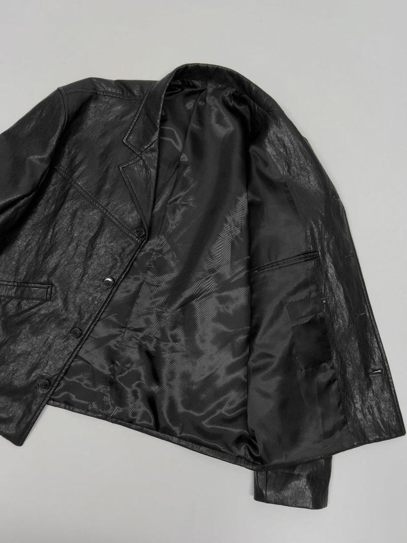 [Unisex] Crop Leather Single Over Fit Jacket
