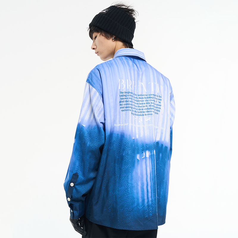 RELABEL（リレーベル）の「RELABEL Blue Full-Length Rainy Night Theme Casual Loose Basic Long-Sleeved Printed Shirt（Tops）」