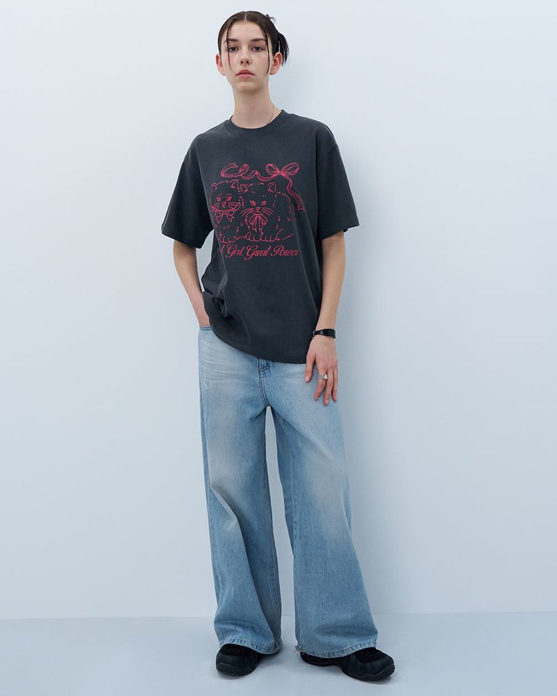 RIBBON CATS TSHIRT-CHARCOAL