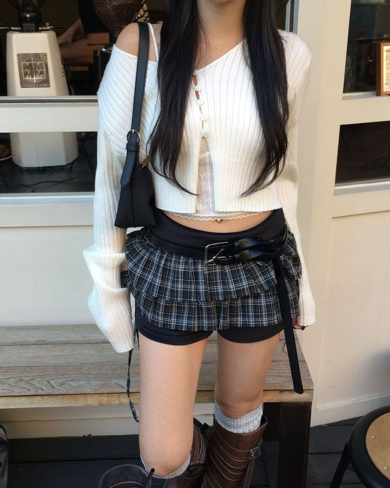 チェックレイヤードスカート