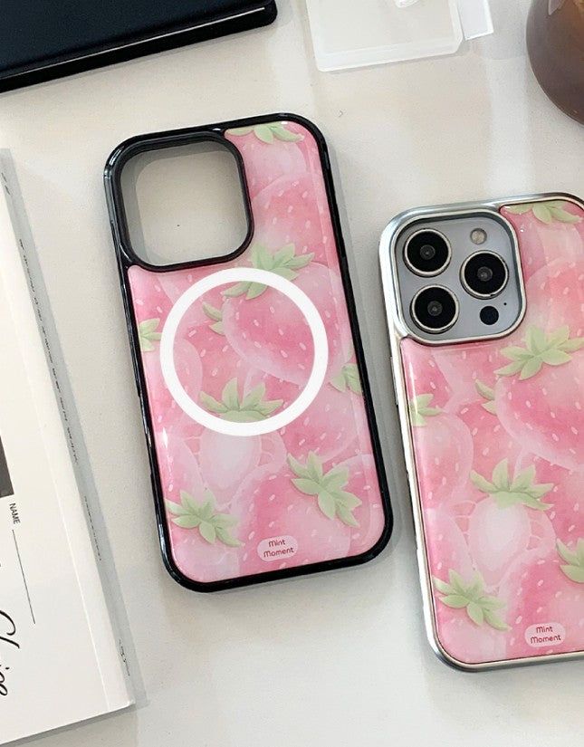 [MADE]ピンクストロベリーシュガー ブラックエポキシ バンパー iPhoneケース MagSafe