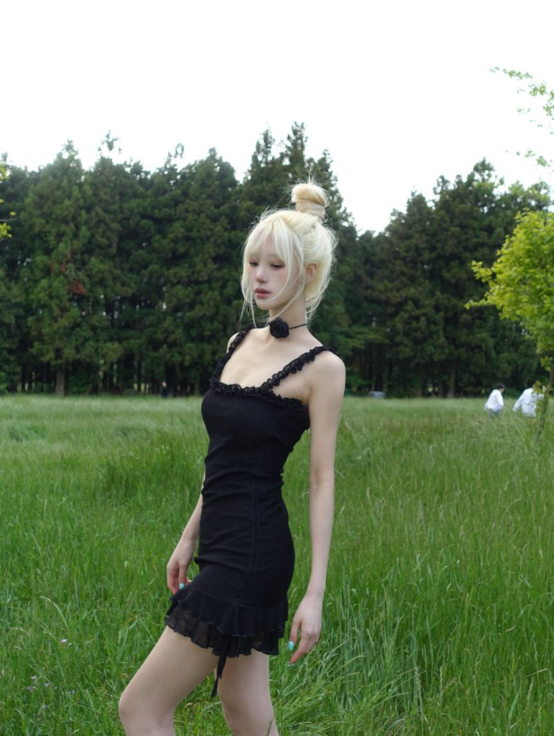 frill shirring mini dress