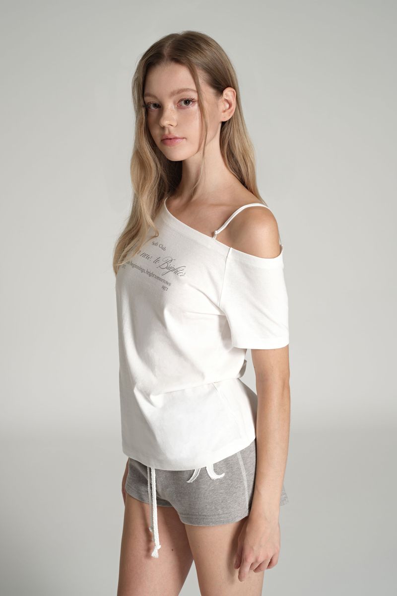 Pure cotton one shoulder top, White