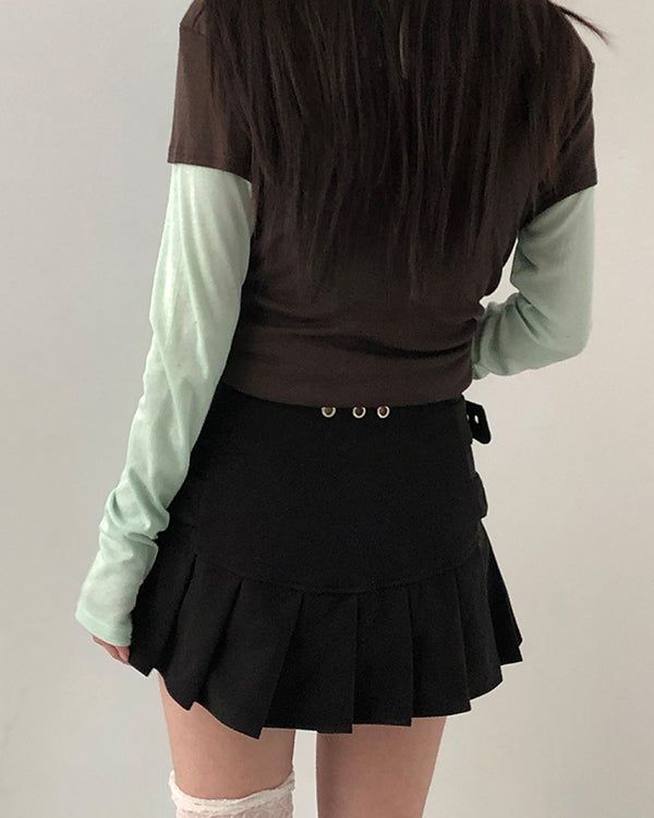 Elle Double Belt Pleated Mini Skirt