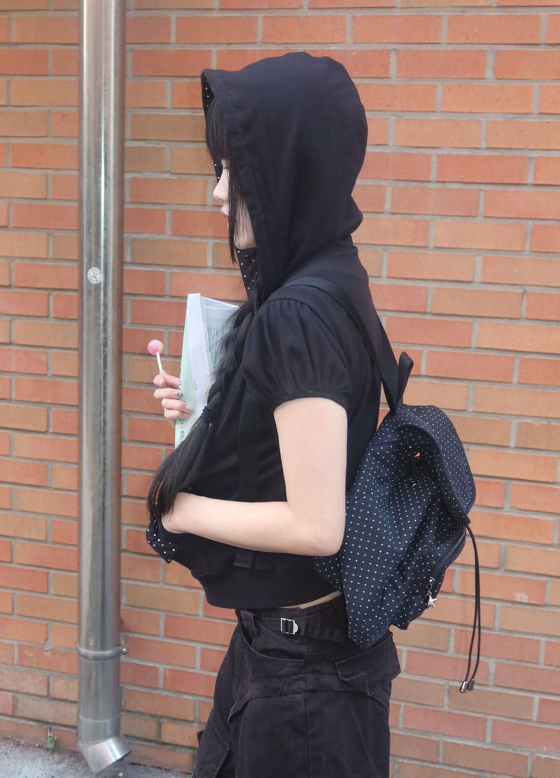  Puffed sleeve dot hoodie _ Black