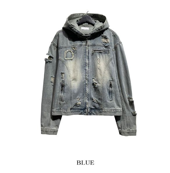 Chris damage hooded denim jacket
