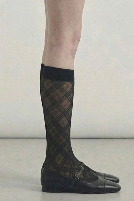 Check sheer knee socks