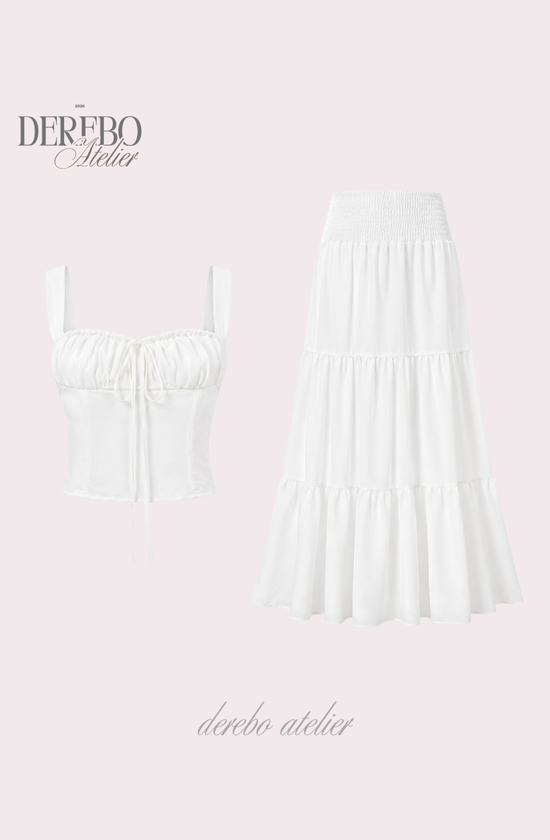 Shirring bustier long skirt set-up (set)