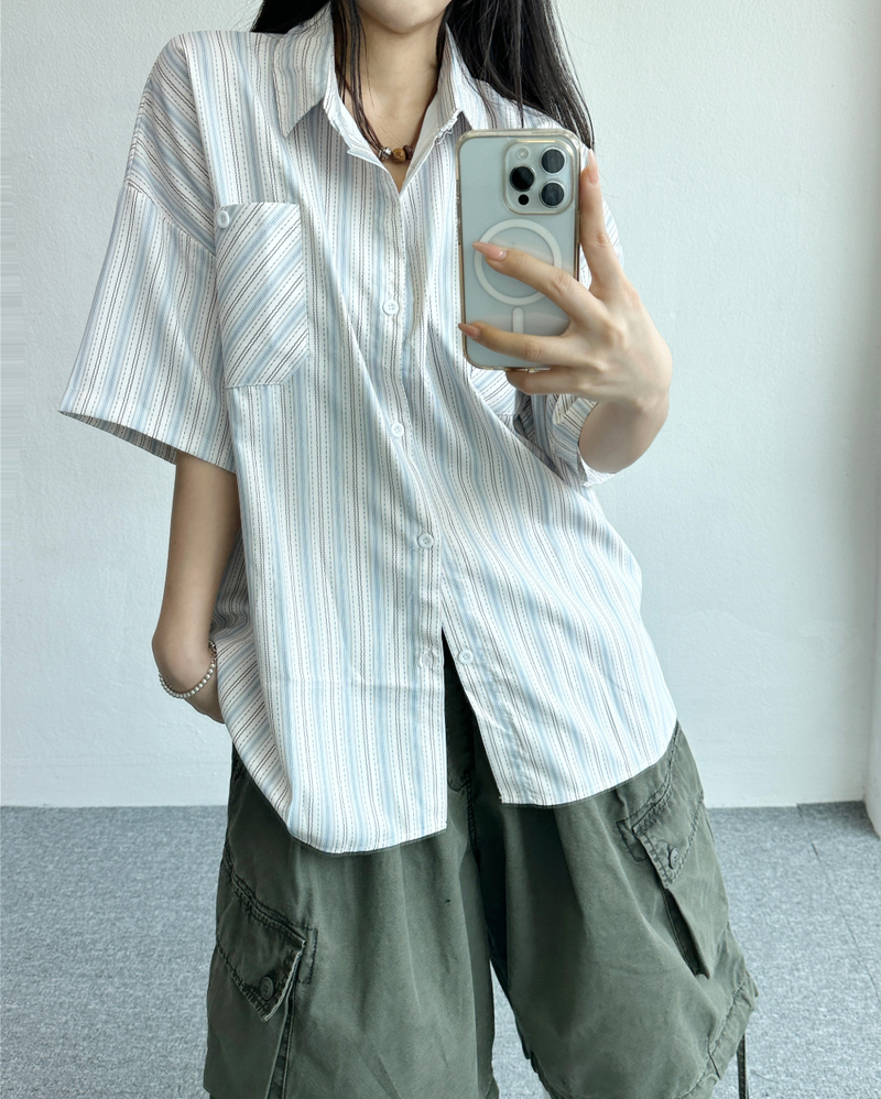 CCORTTI（コルッティ）の「ストリッピードストライプオーバーシャツ💚💛🤍（トップス）」