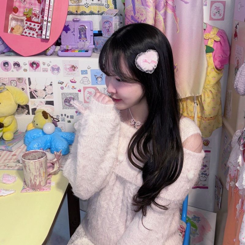 fluffy hair clip-hime heart