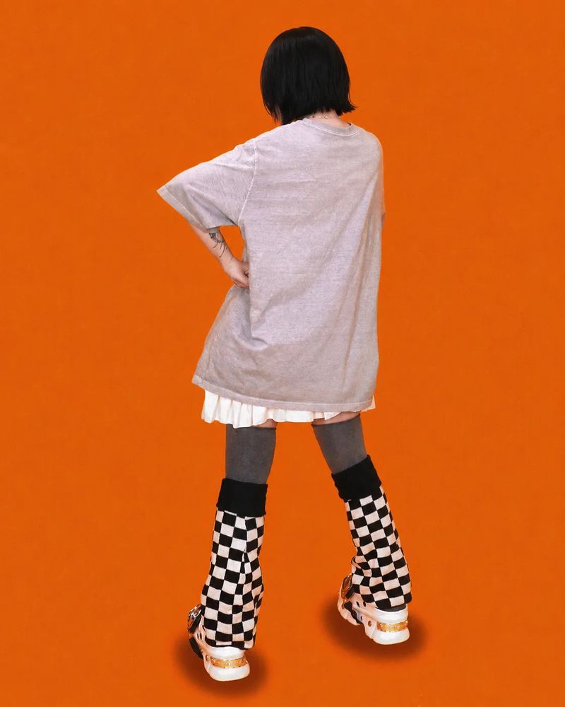 checker-board leg warmer