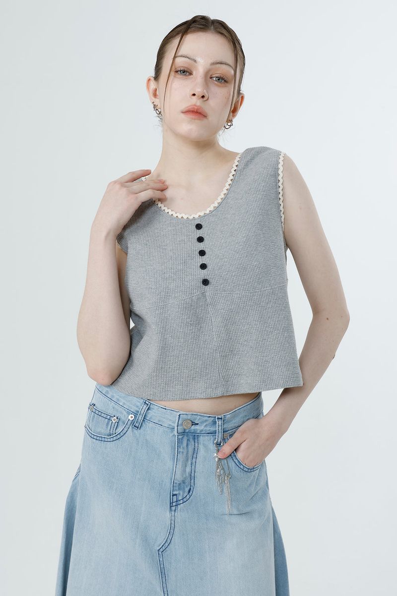 WAFFLE SLEEVELESS_MELANGE GRAY