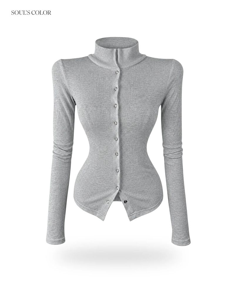 Rib Snap Collar Top (4color)