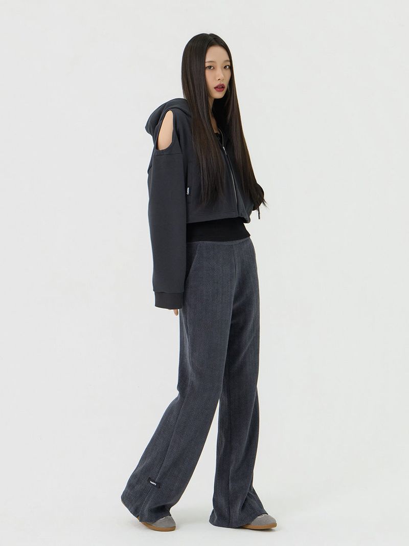 Knit cut detail bootcut Pants, Charcoal