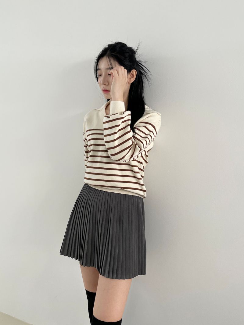 Arco iris（アルコイリス）の「Sofia collar stripe knit（Tops）」