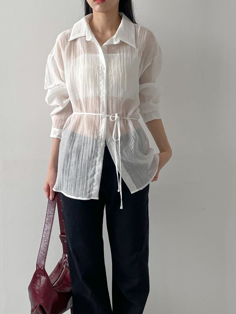 Wrinkle See-through Oversized Shirt