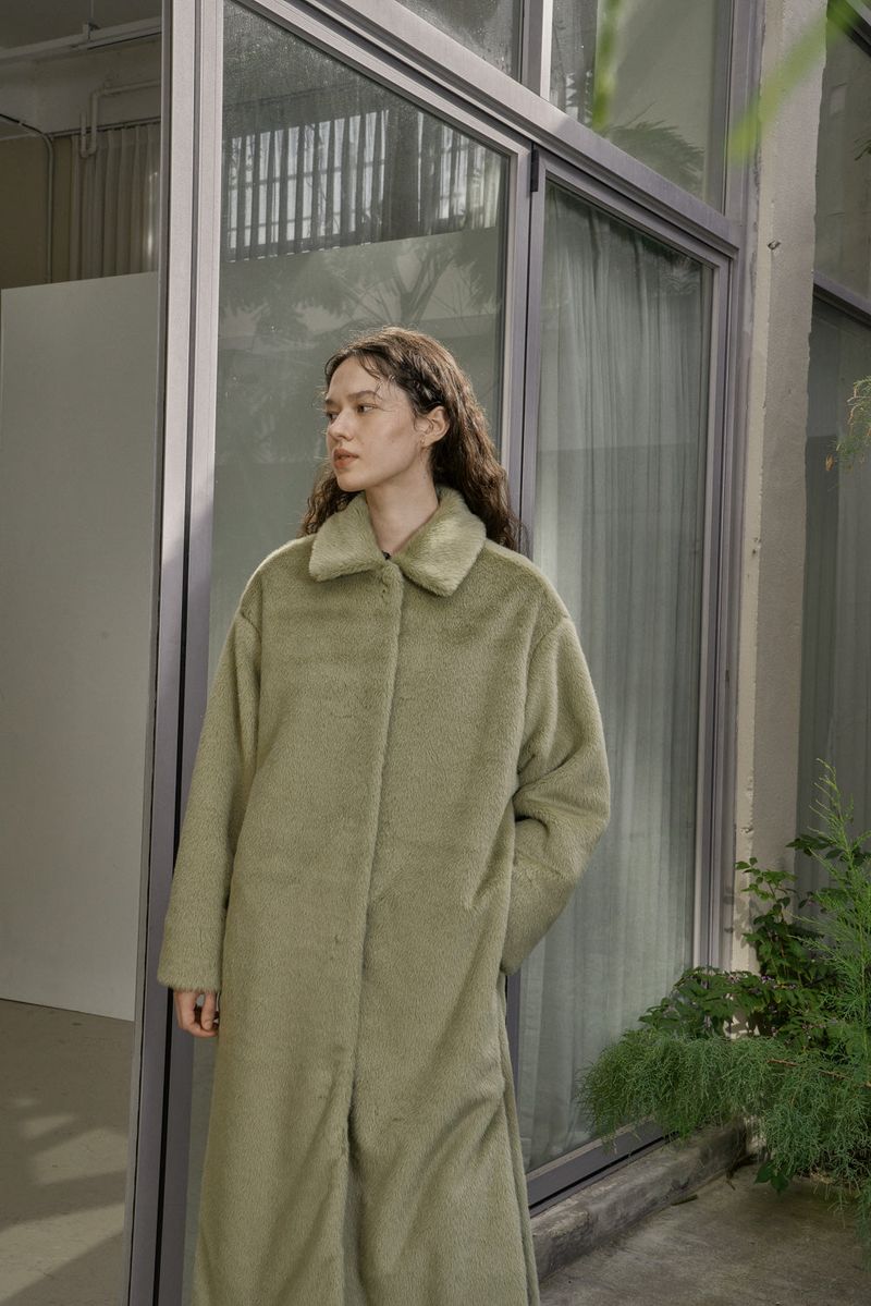 FAKE FUR LONG COAT_GREEN TEA