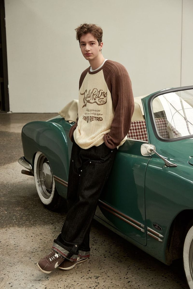 WAVE LOGO CHAIN KNIT = BROWN