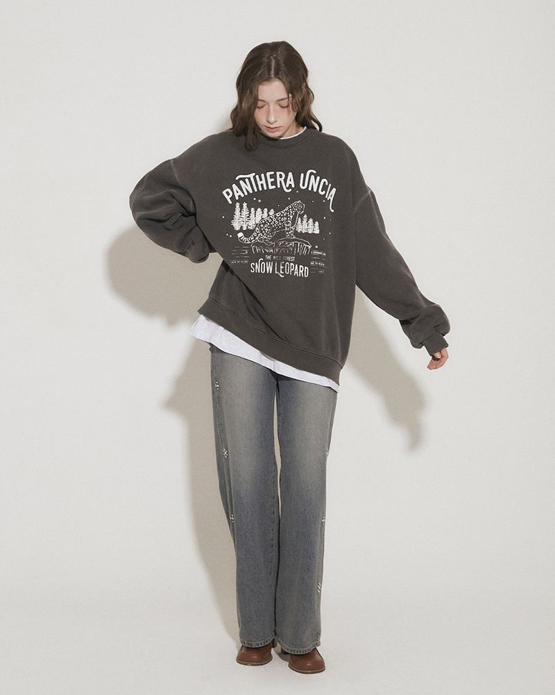 SNOW LEOPARD PRINT SWEATSHIRT [brushed] [BLACK]