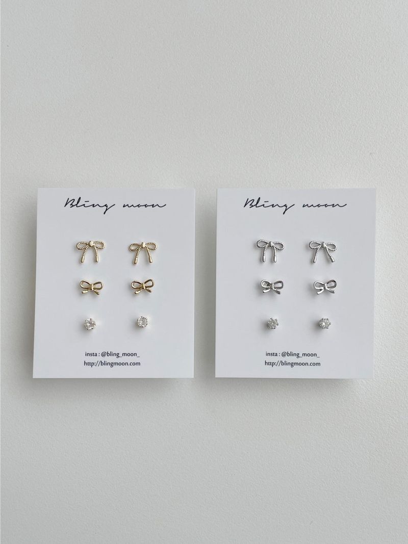 [3 set] daily ribbon earrings set