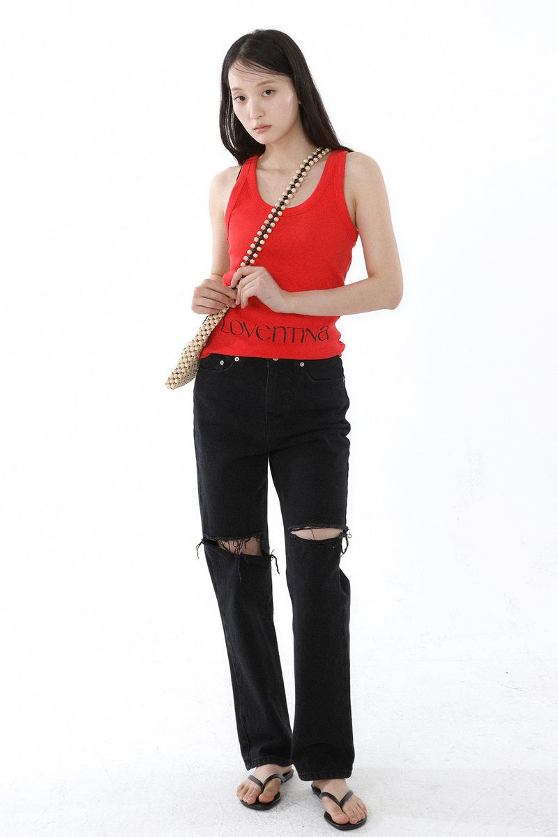 DEEP NECK SLEEVELESS TOP_ALL RED