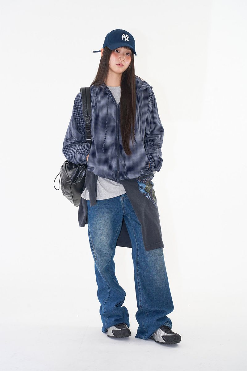Loop check hoodie zip-up jumper