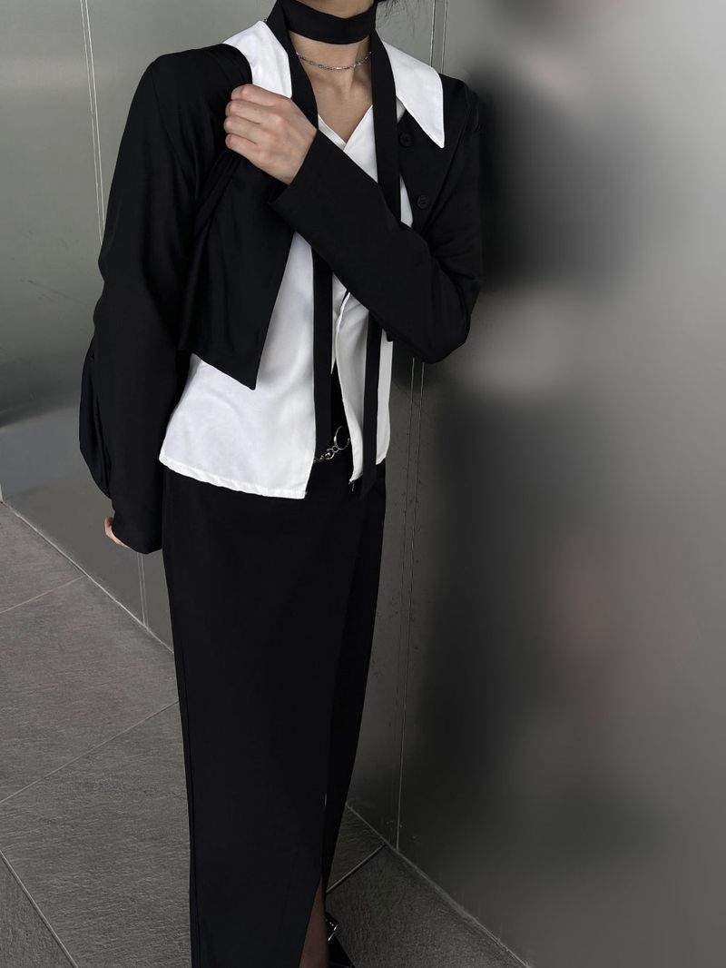 Opening V-neck basic silhouette long sleeve shirt (2 colors)