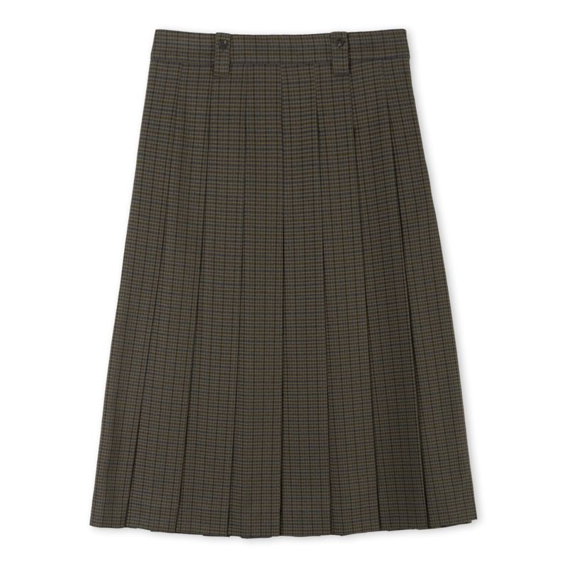 BROWN CHECK MIDI PLEAT SKIRT