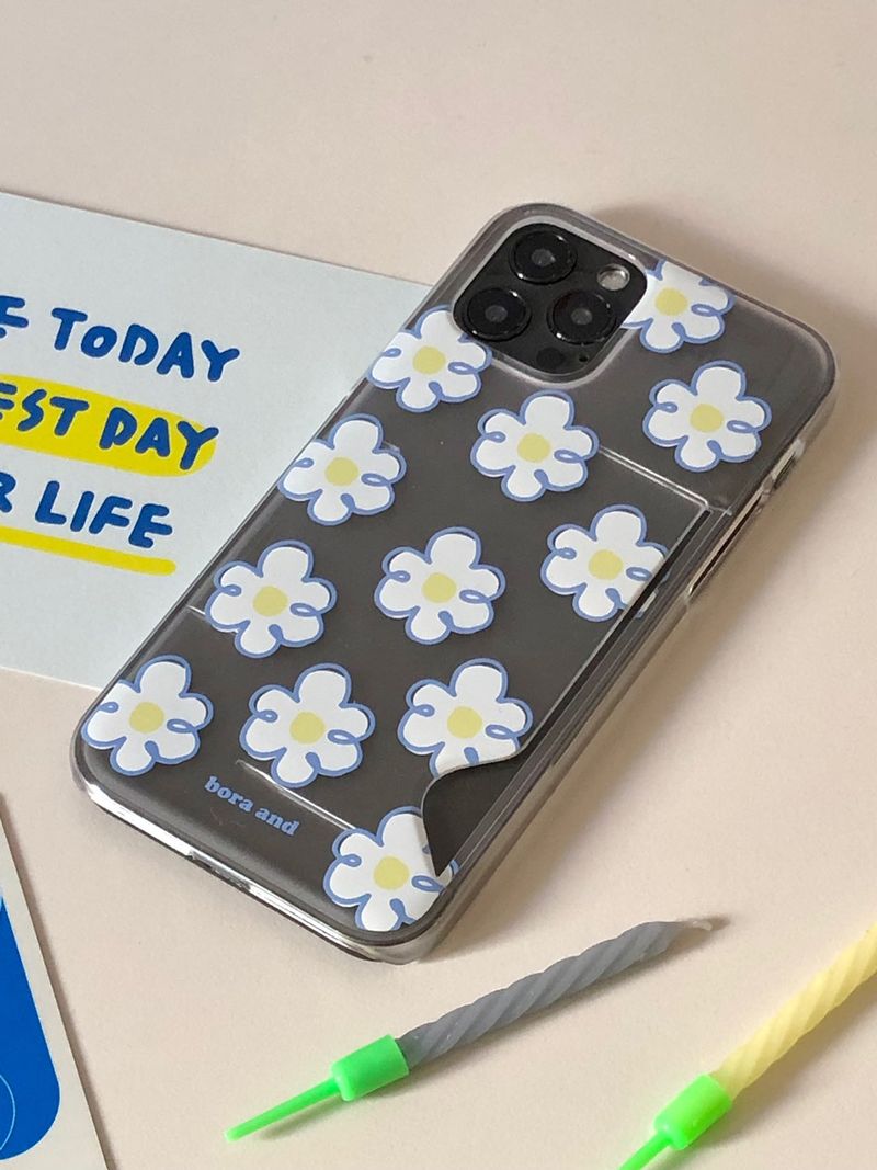Blue flower card case _ Clear hard (iphone case)
