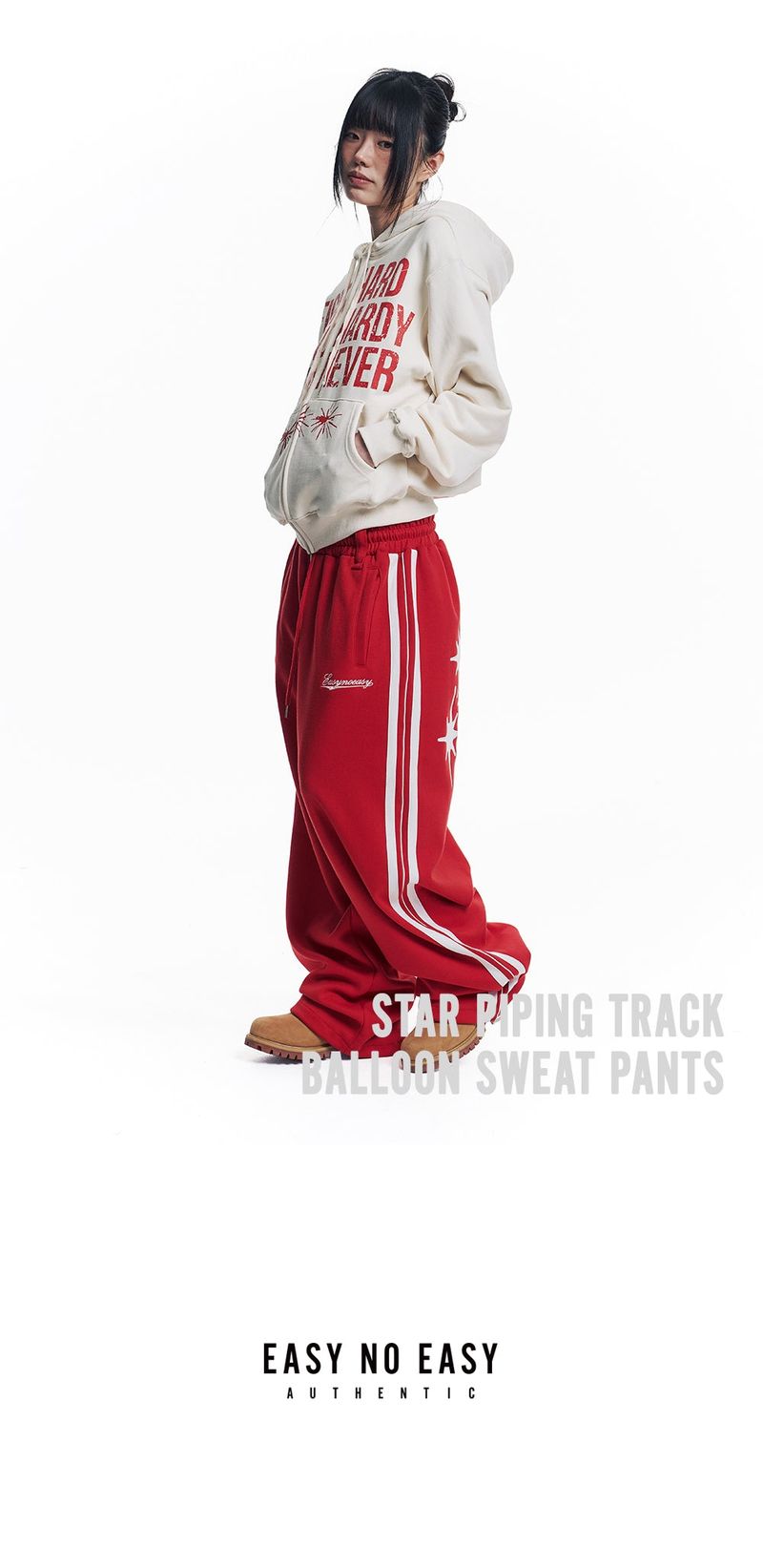 Star Piping Track Balloon Sweat Pants - Red