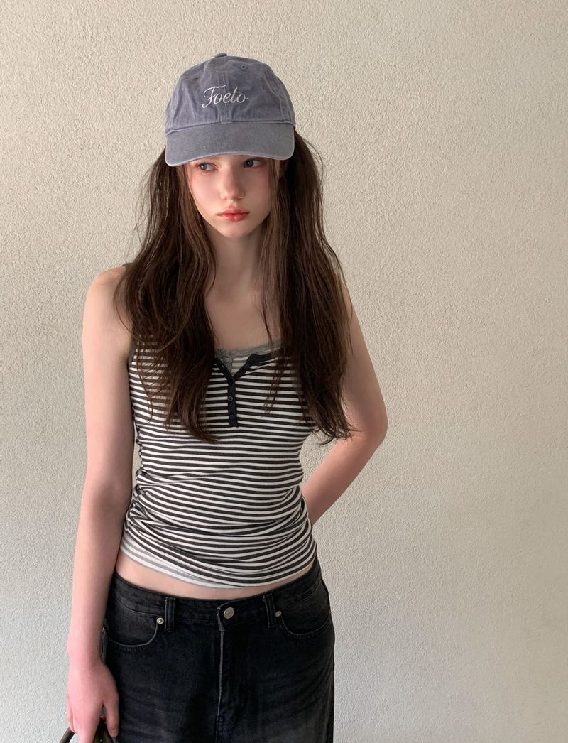[ORIGINAL] Bat Henley neck Striped Layered Sleeveless