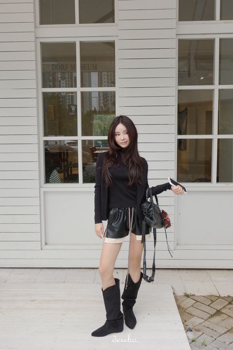 Turtleneck Layered Long-Sleeved Knit Cardigan