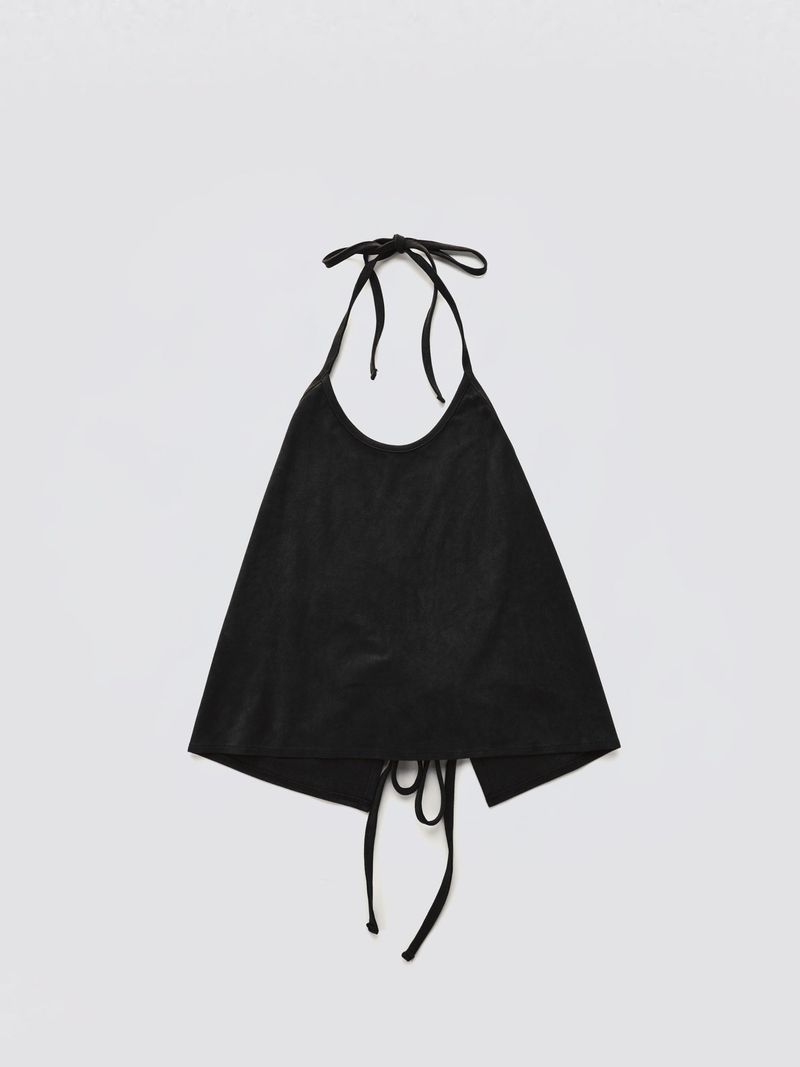 HOPESMORE(ホープスモア)の「Halter-Tie Suede Apron_Black(Tops)」