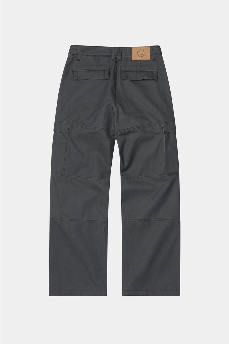 4 Panel Cargo Pockets Herringbone Twill Pants (Gray)