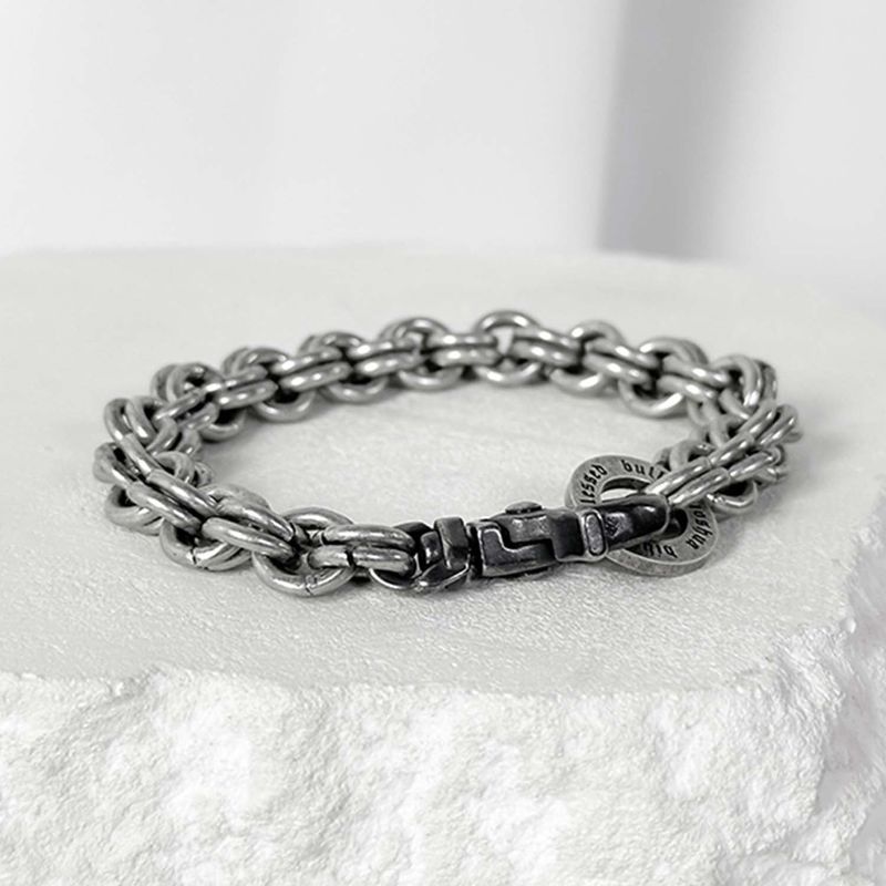 ss-10mm Double chain link bracelet_dark silver