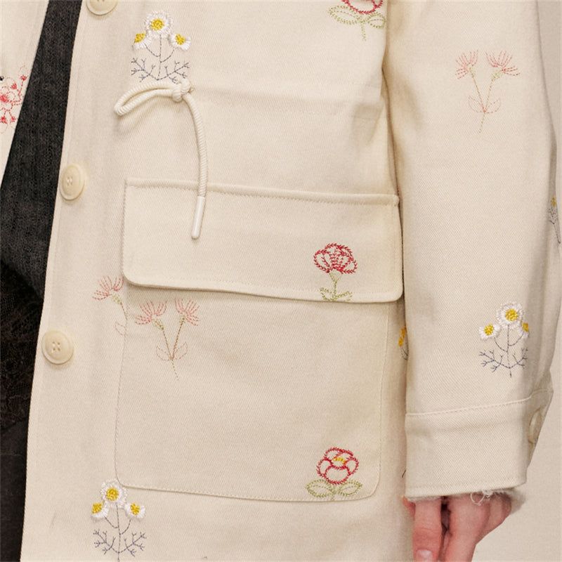 Floral Embroidery Cotton Cargo Jacket