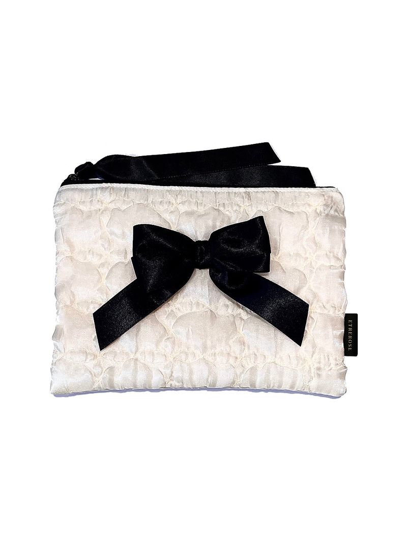 Glossy Double Ribbon Zip-pouch (M