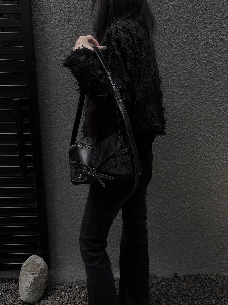 eyelet belted shoulder bag