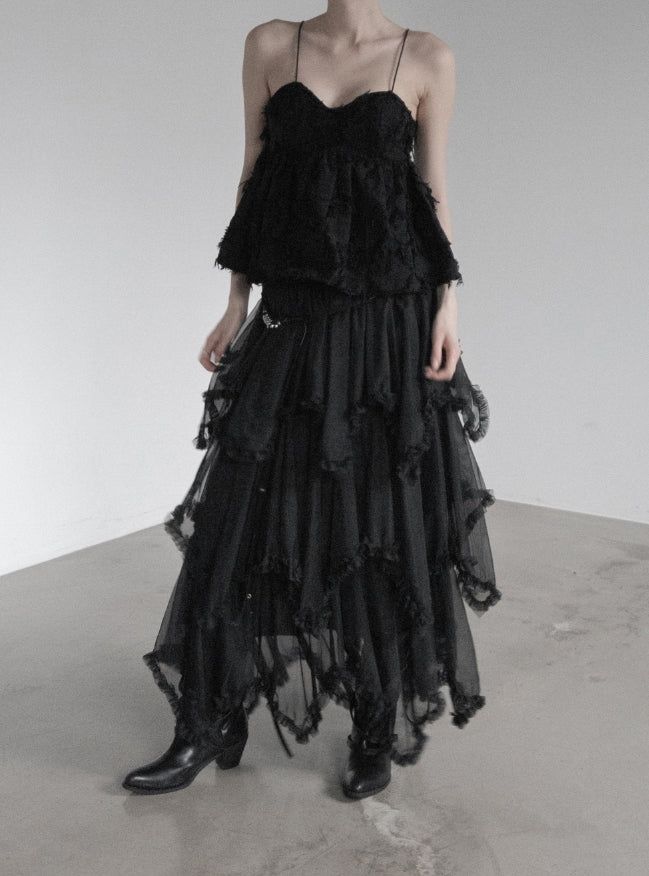 Black Swan Backless Fringe Bustier Top