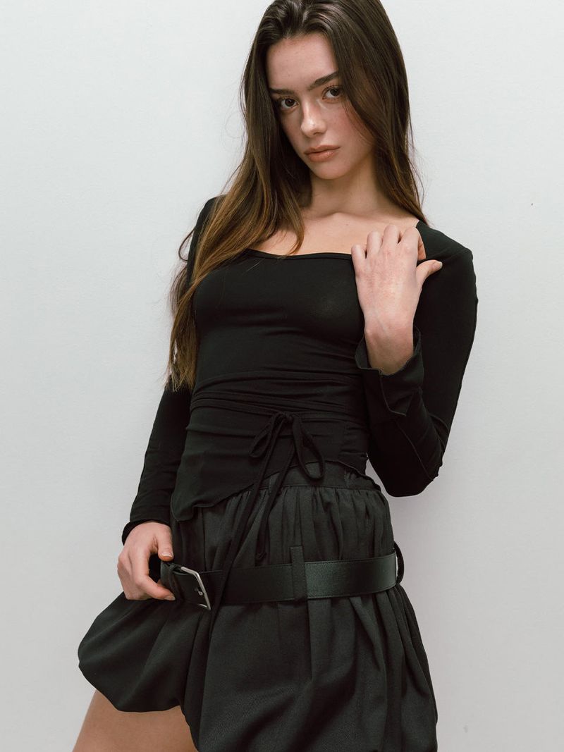 BELTED BALLOON SKIRT / CHARCOAL