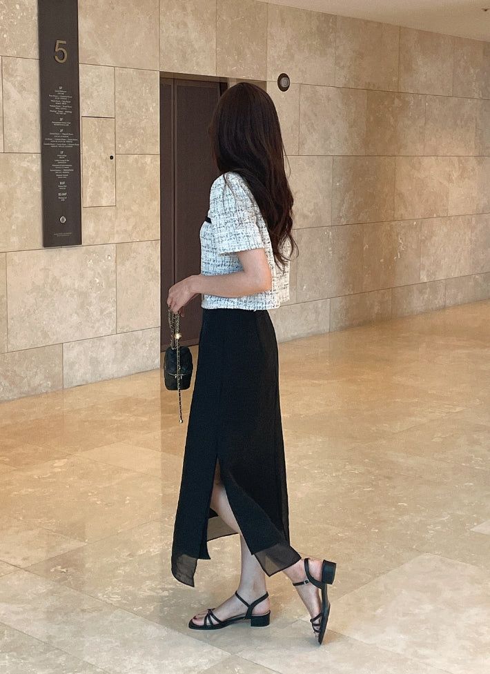 Vezn Color Matching Tweed Short Sleeve Jacket
