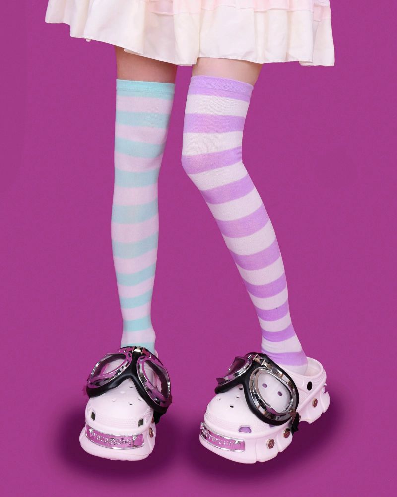 kiki striped knee socks (6color) - white