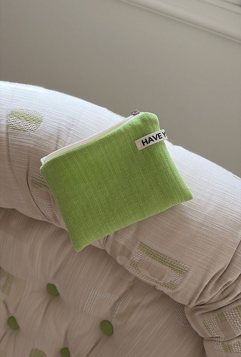 Corduroy flat pouch - light green , S size